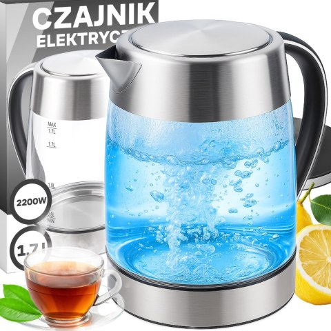 Czajnik elektryczny bezprzewodowy duży 1.7l mocny 2200w led stal szkło - or1302 RTO