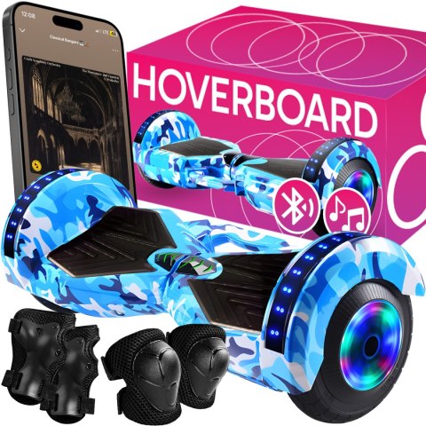 Hoverboard 8 cali deskorolka elektryczna led deska głośnik bt ochraniacze er033 RTO