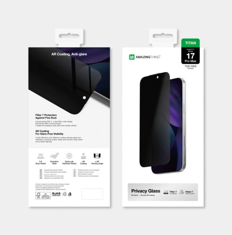 Szkło hartowane prywatyzujące na iPhone 17 Pro Max Titan Vision 7