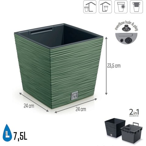 Doniczka FURU SQUARE LOW DFS240 - ziemisty zielony Prosperplast