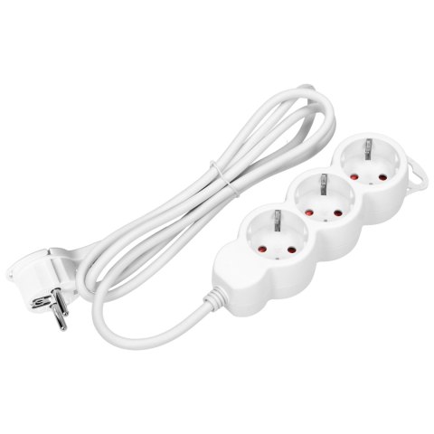 Przedłużacz 3-krotny 2P+Z (Schuko), 1,5m H05VV-F 3x1,5mm2 , Imax=16A, płaska wtyczka, biały Orno