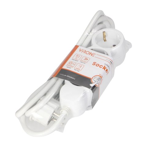 Przedłużacz 3-krotny 2P+Z (Schuko), 1,5m H05VV-F 3x1,5mm2 , Imax=16A, płaska wtyczka, biały Orno
