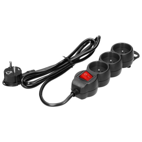 Przedłużacz 3-krotny 2P+Z, z wyłącznikiem, 5m H05VV-F 3x1,5mm2, Imax=16A, płaska wtyczka, czarny Orno