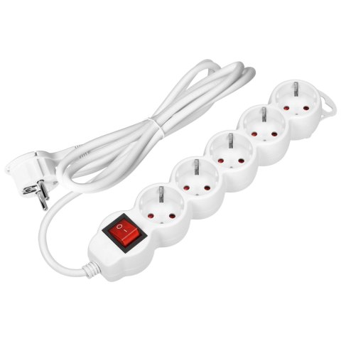 Przedłużacz 5-krotny 2P+Z (Schuko), z wyłącznikiem, 3m H05VV-F 3x1,5mm2, Imax=16A, płaska wtyczka, biały Orno