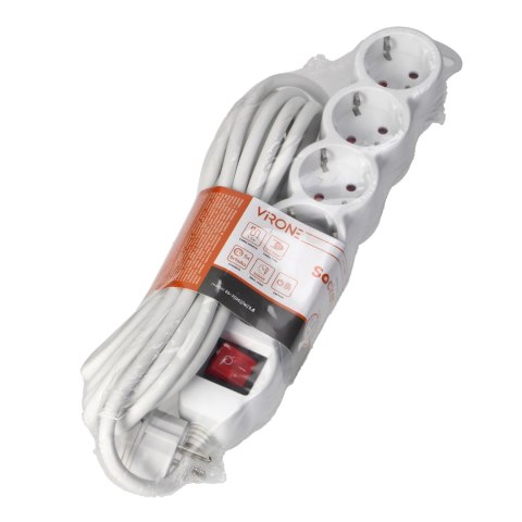 Przedłużacz 5-krotny 2P+Z (Schuko), z wyłącznikiem, 3m H05VV-F 3x1,5mm2, Imax=16A, płaska wtyczka, biały Orno