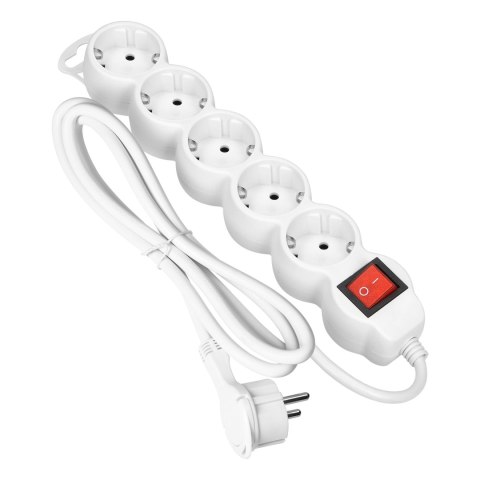 Przedłużacz 5-krotny 2P+Z (Schuko), z wyłącznikiem, 3m H05VV-F 3x1,5mm2, Imax=16A, płaska wtyczka, biały Orno