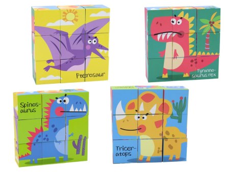 Edukacyjne Puzzle 6w1 Klocki Układanka Kostki 6 Obrazków Dinozaury 9 El. LEAN TOYS