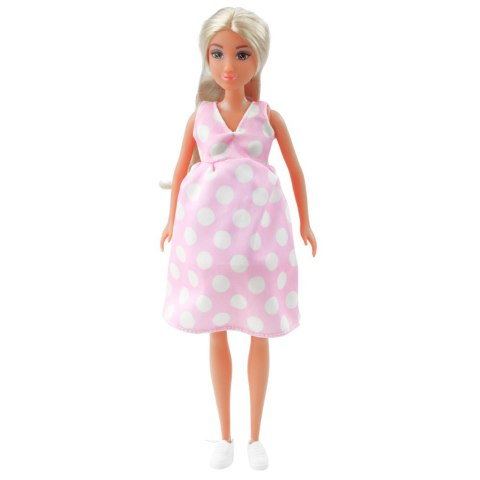 Lalka Anlily W Ciąży Jasno Różowa W Kropki Sukienka Długie Włosy LEAN TOYS