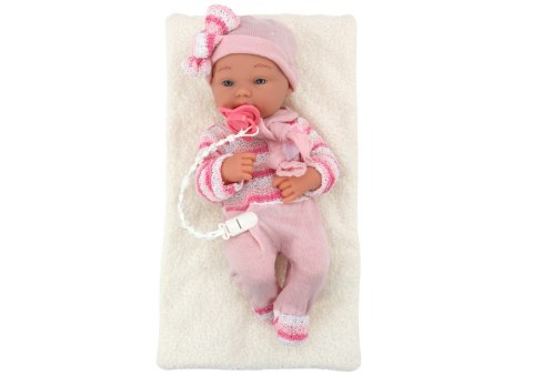 Lalka Bobas Sweterek w Paski Czapeczka Szalik Akcesoria Różowy LEAN TOYS