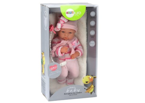 Lalka Bobas Sweterek w Paski Czapeczka Szalik Akcesoria Różowy LEAN TOYS