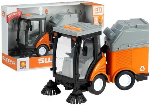 Pojazd Miejski Zamiatarka Uliczna Kosz Światła Dźwięki Pomarańczowa 1:16 LEAN TOYS