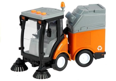 Pojazd Miejski Zamiatarka Uliczna Kosz Światła Dźwięki Pomarańczowa 1:16 LEAN TOYS