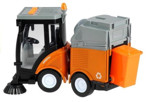 Pojazd Miejski Zamiatarka Uliczna Kosz Światła Dźwięki Pomarańczowa 1:16 LEAN TOYS
