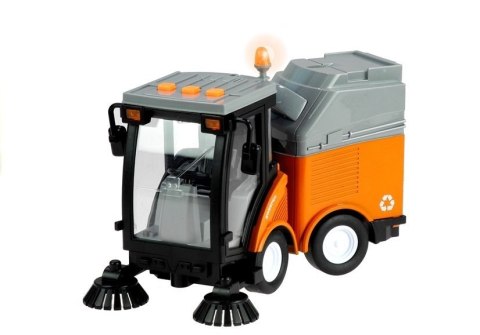 Pojazd Miejski Zamiatarka Uliczna Kosz Światła Dźwięki Pomarańczowa 1:16 LEAN TOYS