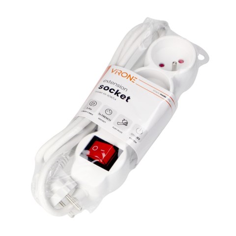 Przedłużacz 3x2P+Z,ON/OFF,1,4m, 3x1mm?, biały Orno