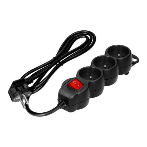 Przedłużacz 3x2P+Z,ON/OFF,1,4m, 3x1mm?, czarny Orno