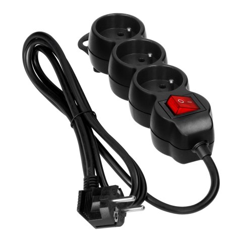 Przedłużacz 3x2P+Z,ON/OFF,1,4m, 3x1mm?, czarny Orno