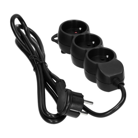 Przedłużacz 3-krotny 2P+Z, 1,5m H05VV-F 3x1,5mm2 , Imax=16A, płaska wtyczka, czarny Orno