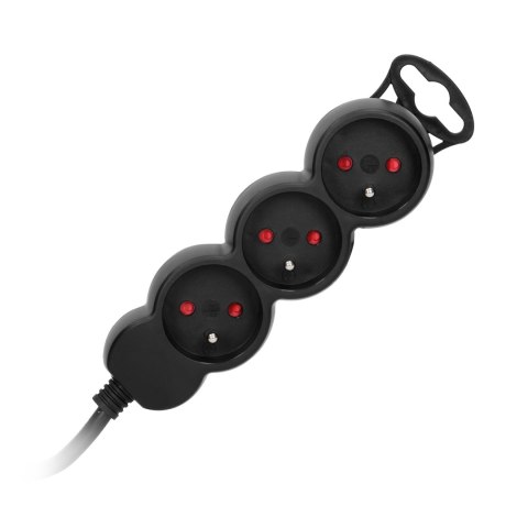 Przedłużacz 3-krotny 2P+Z, 1,5m H05VV-F 3x1,5mm2 , Imax=16A, płaska wtyczka, czarny Orno