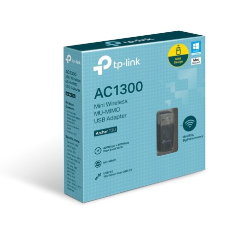 TP-LINK karta sieciowa USB3.0 AC1300 Archer T3U, bezprzewodowa, dwupasmowa, 400/867Mb/s, 802.11ac/n, mini Tp-Link