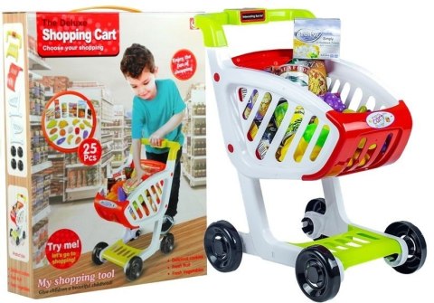 Wózek Sklepowy Dla Dzieci Akcesoria Zestaw Zakupowy Jedzenie 25 el. LEAN TOYS