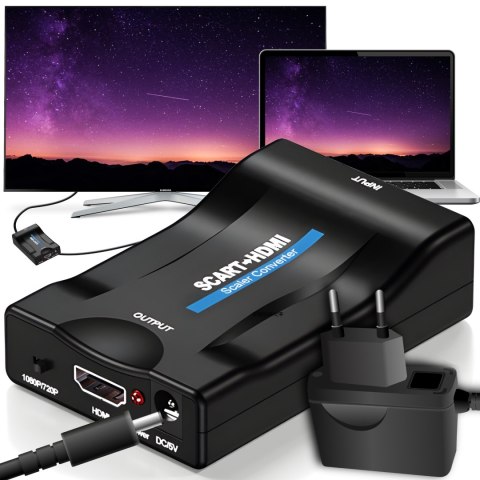 Adapter konwerter scart do hdmi przejściówka sygnalu eurozłącze av euro fhd -e392 RTO