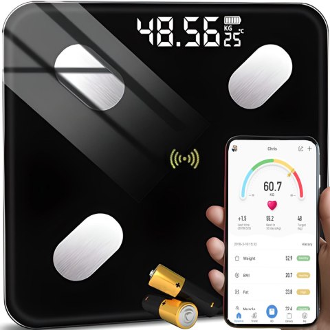 Waga łazienkowa analityczna slim 180kg smart+ 17w1 - czarna e032 RTO