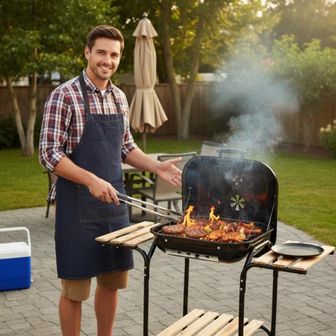 Grill ogrodowy, węglowy, z pokrywą, z półkami i kółkami KINGHoff