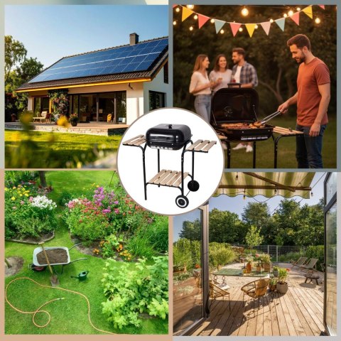 Grill ogrodowy, węglowy, z pokrywą, z półkami i kółkami KINGHoff