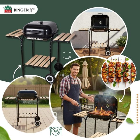 Grill ogrodowy, węglowy, z pokrywą, z półkami i kółkami KINGHoff