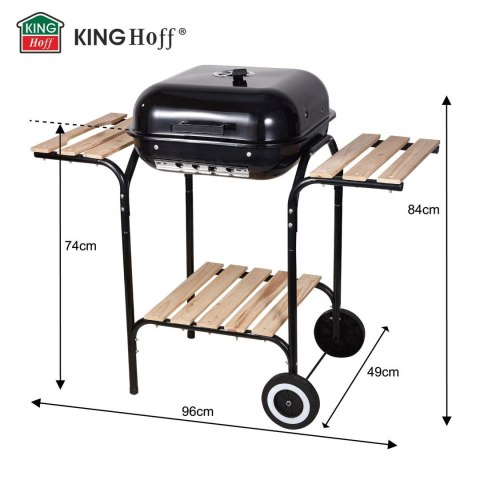 Grill ogrodowy, węglowy, z pokrywą, z półkami i kółkami KINGHoff