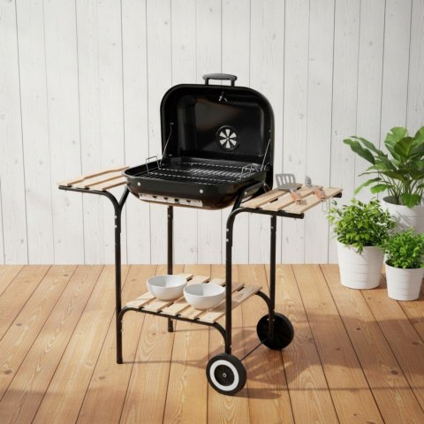 Grill ogrodowy, węglowy, z pokrywą, z półkami i kółkami KINGHoff