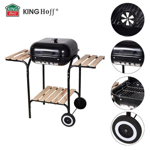 Grill ogrodowy, węglowy, z pokrywą, z półkami i kółkami KINGHoff