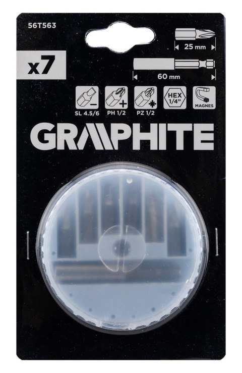 Zestaw końcówek wkrętakowych z uchwytem, 7 szt GRAPHITE