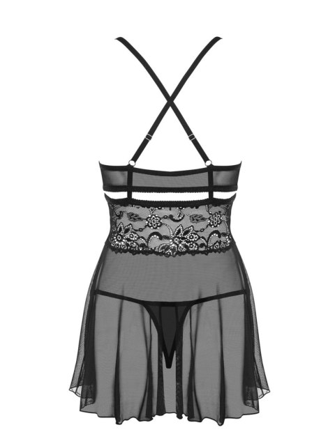 Babydoll koronkowy z stringami Obsessive czarne S/M
