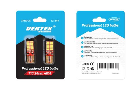 Żarówki led canbus 24smd 4014 t10e w5w white 12v 24v amio-01287 AMiO