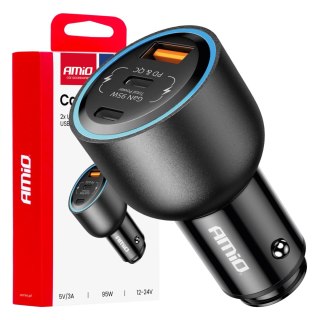Ładowarka samochodowa 2x usb-c + usb-a 12v 24v 95w amio-04372 AMiO
