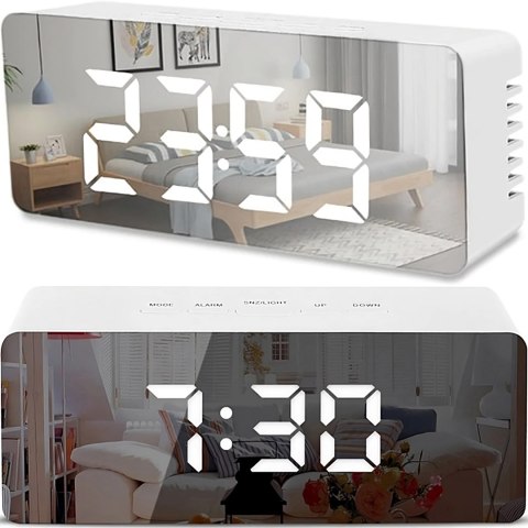 Budzik zegar elektroniczny termometr lustro led RTO