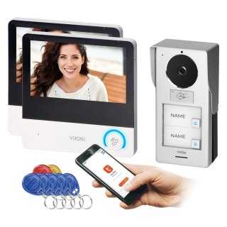 AVONI MULTI, zestaw wideodomofonowy dwurodzinny 4-żyłowy, 7", Wi-Fi dual band, ekran dotykowy, 2K, RFID Orno