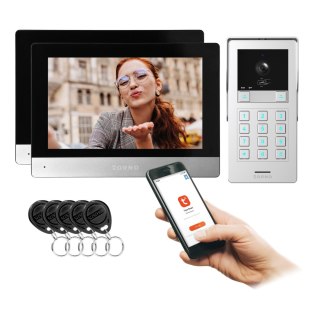 GAYD MULTI2, zestaw wideodomofonowy dwurodzinny, 2-żyłowy, 8", Wi-Fi, ekran dotykowy, 2MP Full HD, RFID, szyfrator Orno
