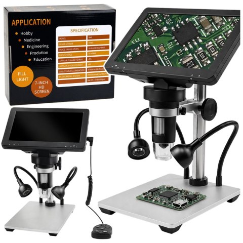 Mikroskop Edukacyjny Cyfrowy Pilot Przewodowy 1200X LCD 7 CALI HD Kamera LEAN TOYS