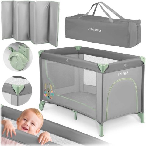 Łóżeczko turystyczne + materac + torba 125 x 65 x 78 cm RK-240 szaro-miętowe