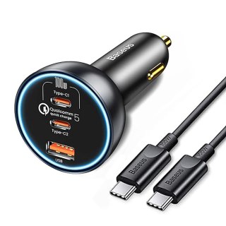 Ładowarka samochodowa z technologią Qualcomm Quick Charge 5 USB-C USB-A 160W - szara