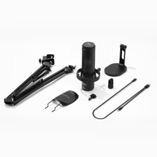 Mikrofon przewodowy ze statywem biurkowym K9 108dB RGB USB-C - czarny