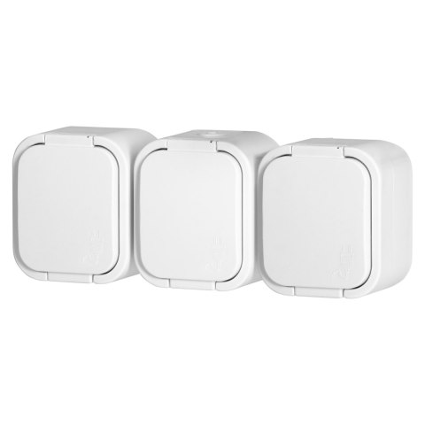 Gniazdo potrójne n/t 3x2P+Z, Schuko, bryzgoszczelne z klapką B2, IP54, NT-317 B2, biały Orno
