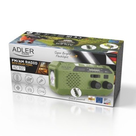 AD 1197 Green Radio solarne z korbką ręczną ADLER