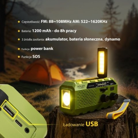 AD 1197 Green Radio solarne z korbką ręczną ADLER