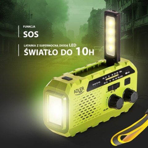 AD 1197 Green Radio solarne z korbką ręczną ADLER