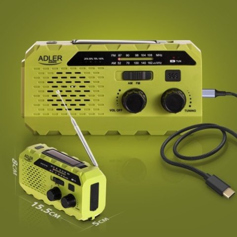 AD 1197 Green Radio solarne z korbką ręczną ADLER
