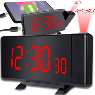 Radiobudzik zegar z projektorem czarny usb głośny budzik wyświetlacz led xl RTO